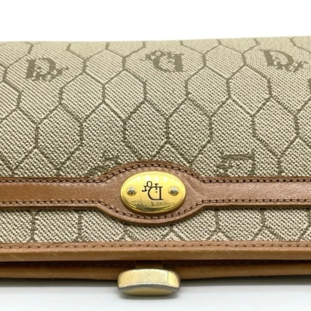 Christian Dior Honeycomb Beige PVC Mini Purse Coin Case